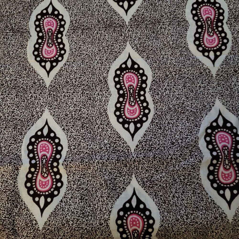 Vintage Cotton Fabric Brown with Pink Design 1-1/2 Yards